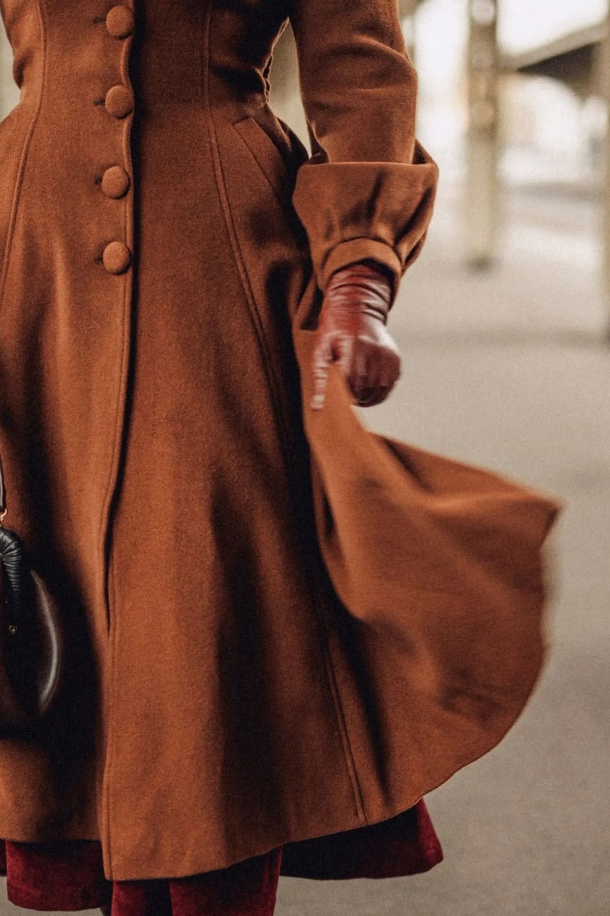 Handmade Wool Blend Coat – Lantern Sleeve Hooded Winter Coat 3255