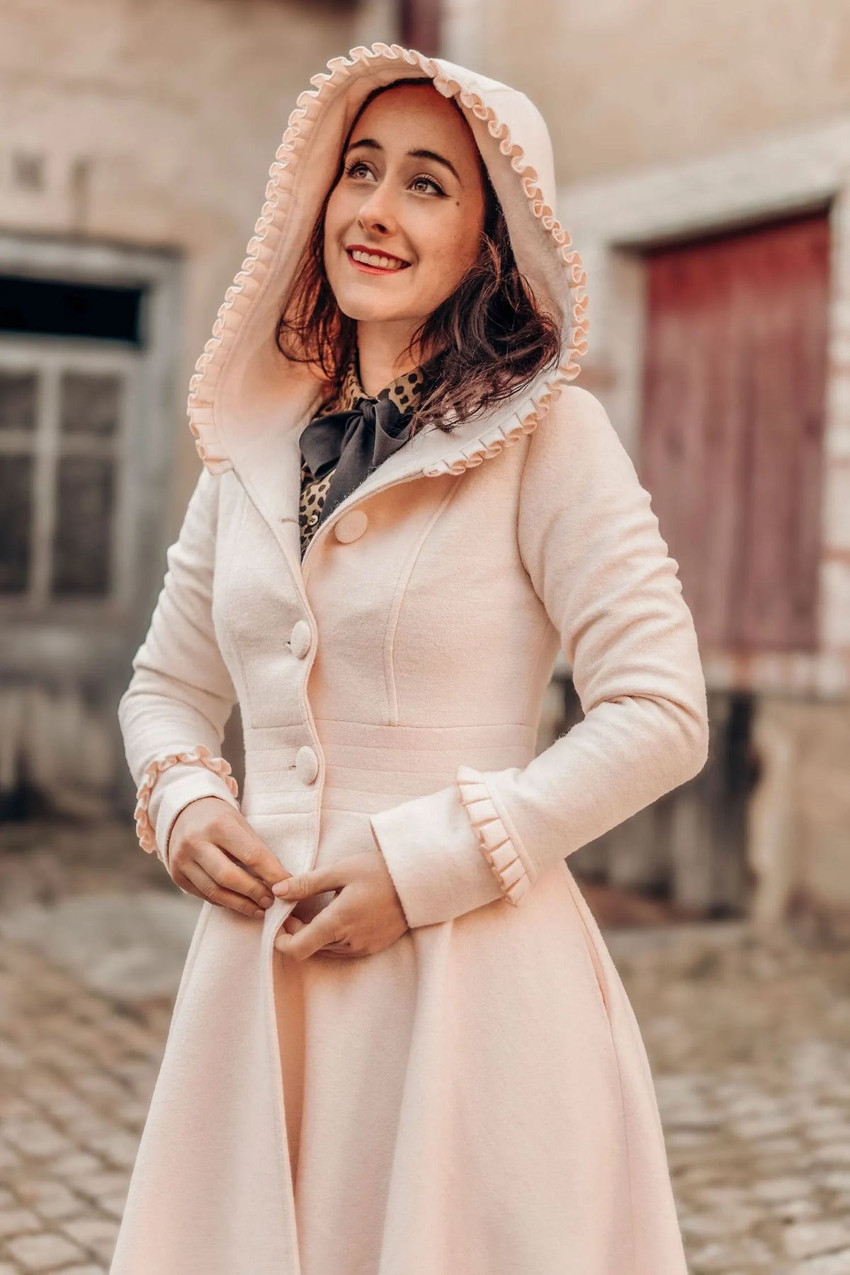 Handmade Pink Wool Coat – Hooded Fit & Flare Winter Swing Overcoat 