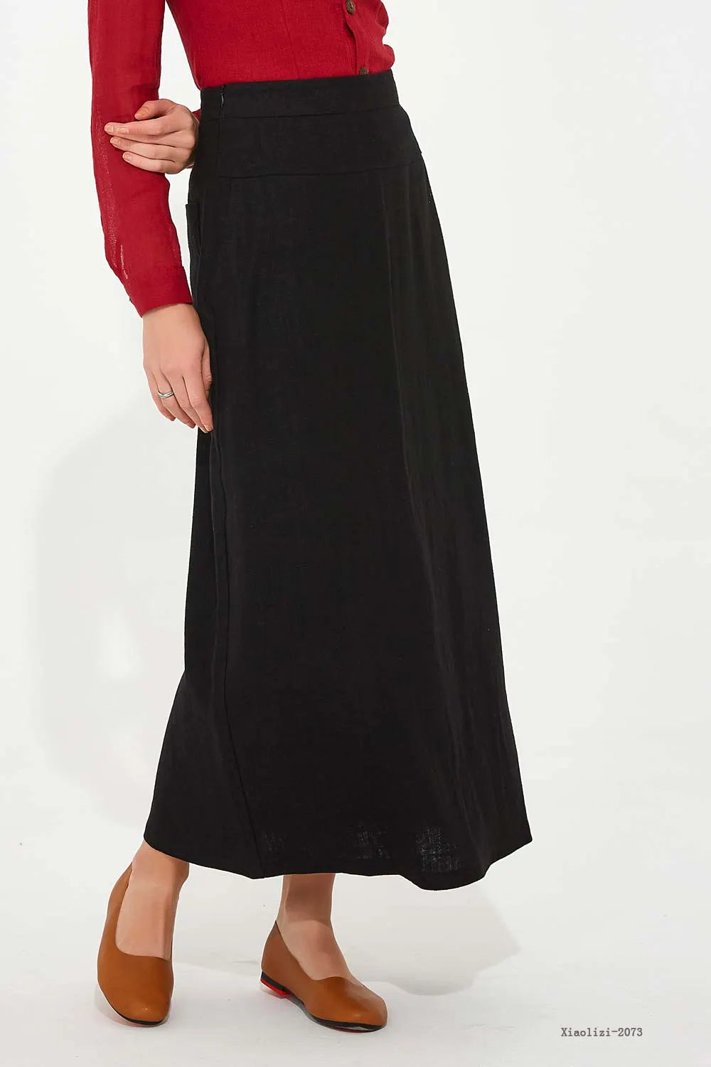 Black Linen High-Waisted Straight Skirt - Fitted Silhouette 2073
