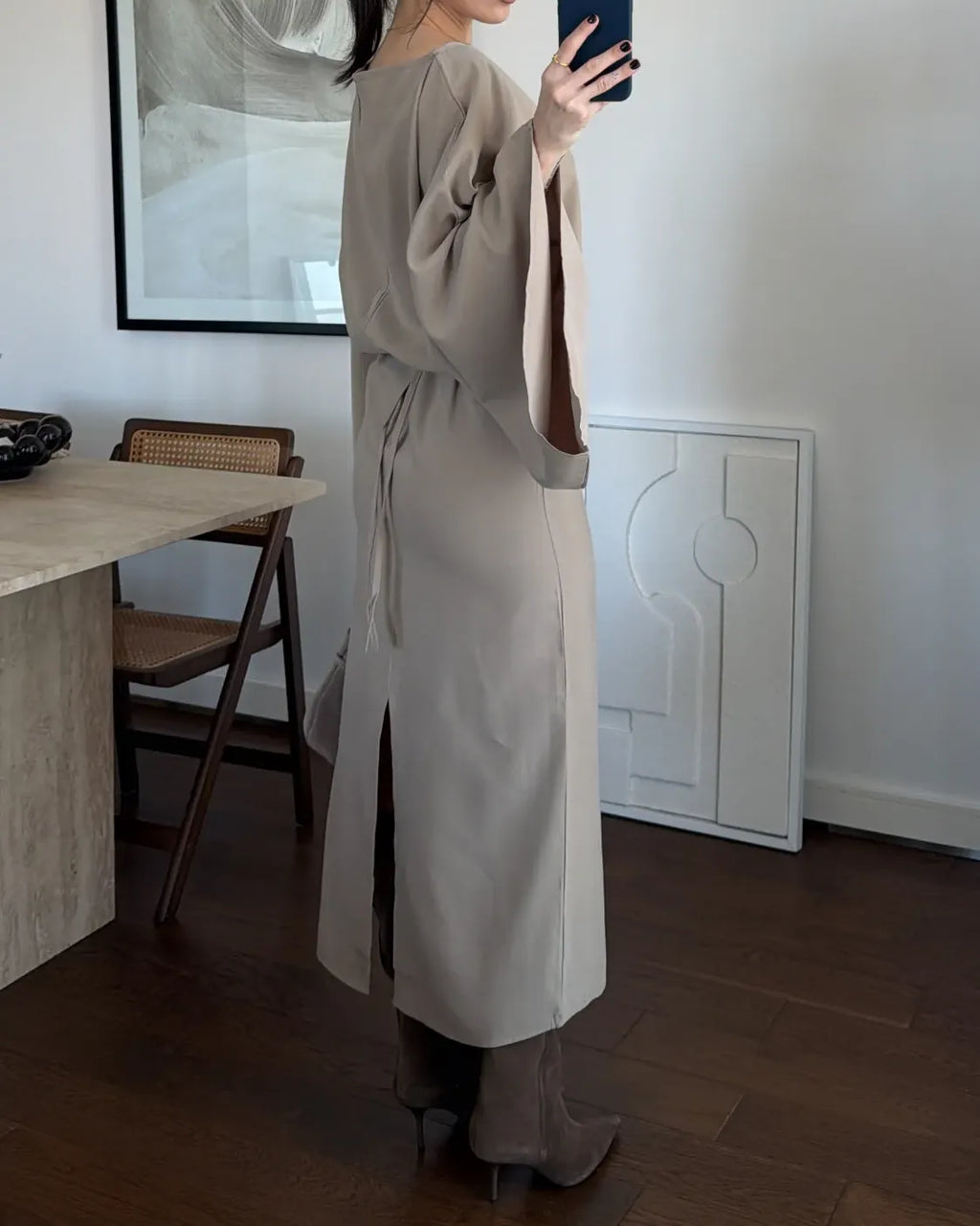 Batwing Sleeve Drawstring Waist Midi Dress