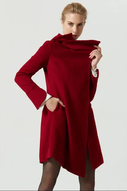 Wine Red Wool Blend Coat – Handmade Minimalist Winter Elegance 1961