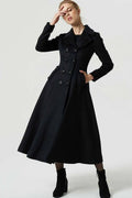 Black Wool Coat – Elegant Double Breasted Long Winter Overcoat  1968