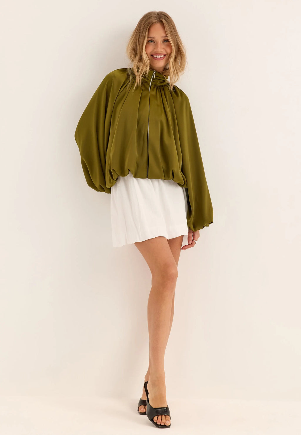 Bubble Hem Satin Jacket