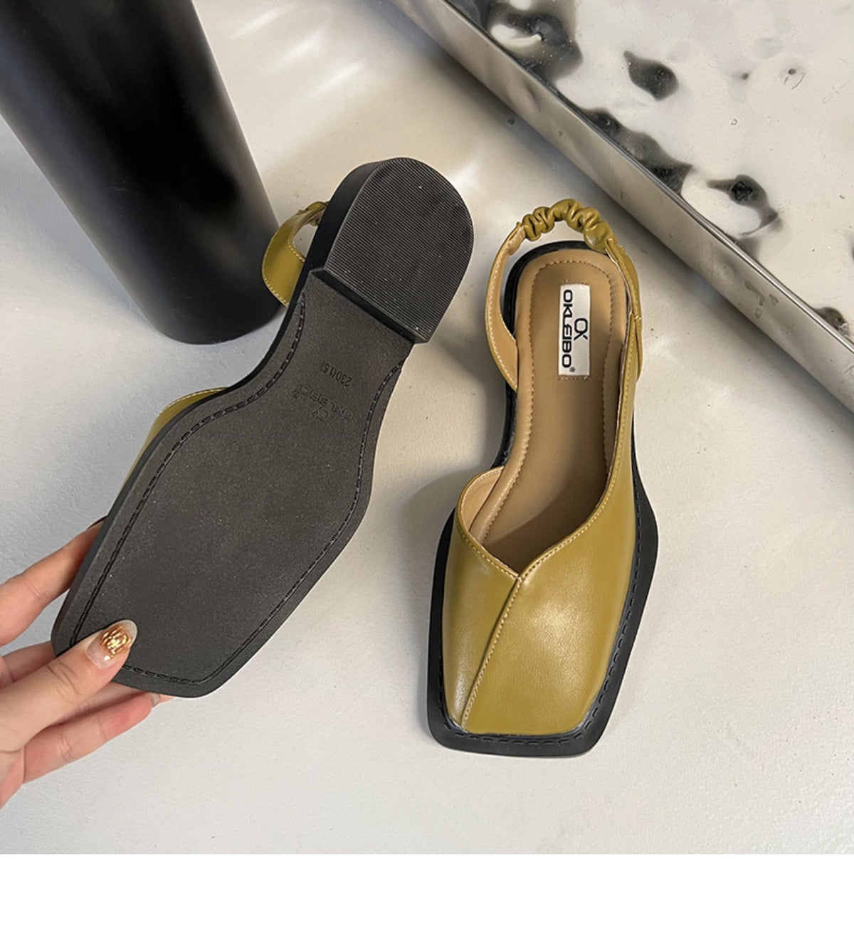 Back Empty Bag Head Sandals Women's Spring and Summer Flat Bottom Wind Square Head Single Shoes French Retro Sandals Out