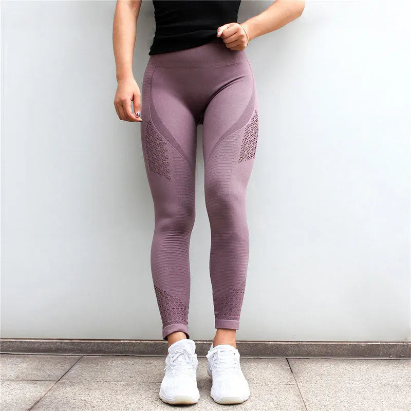 KittenAlarm - Mojoyce Hollow Yoga Leggings For Women Sports Leggings Seamless Fitness Yoga Pants High Waist Push Up Work