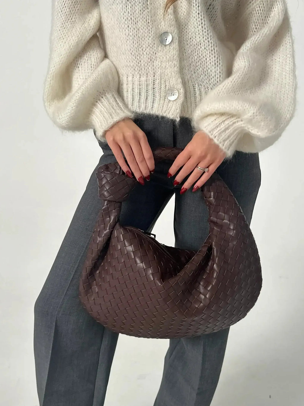 Medium Woven Faux Suede Bag