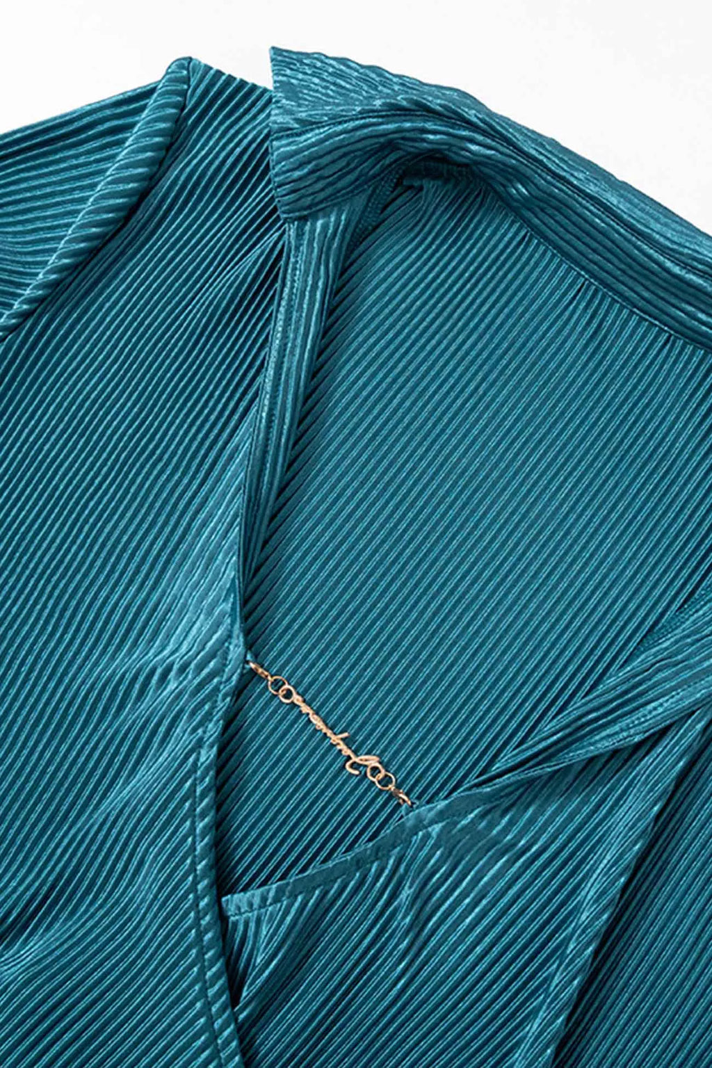 Pleated Lapel Mini Dress with Low Cut