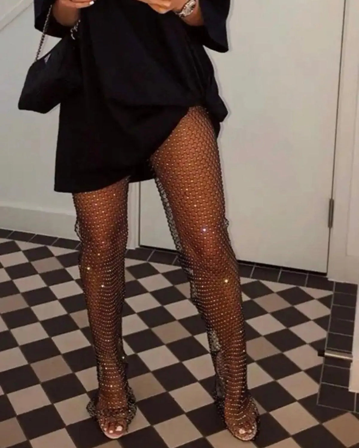 KittenAlarm - Cynthia Rhinestone Mesh Pants