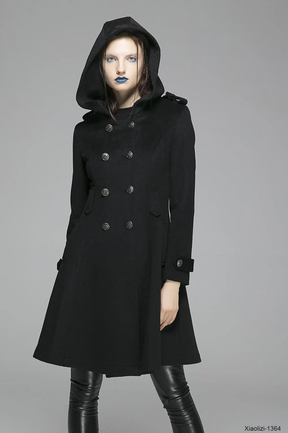 Vintage Wool Coat for Women – Handmade Black Hooded Double Breasted Military Winter Coat 