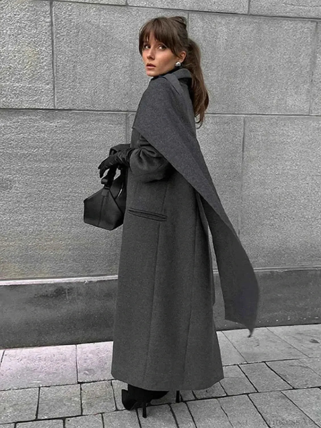 Long Double-Breasted Coat with Classic Lapel Collar