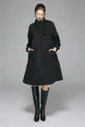 Handmade Black Wool Coat – Oversized A-Line Winter Overcoat with Big Pockets 