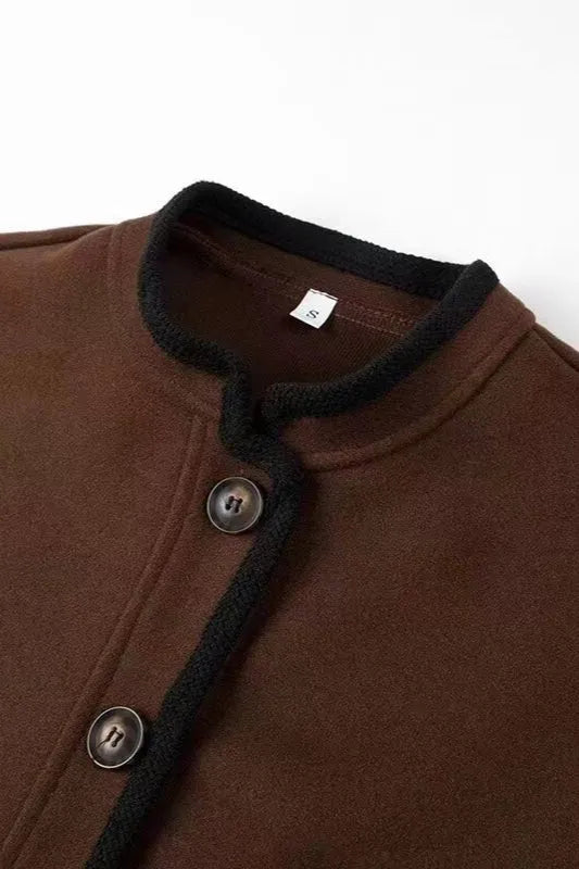 Wool Blend Colorblock Casual Coat