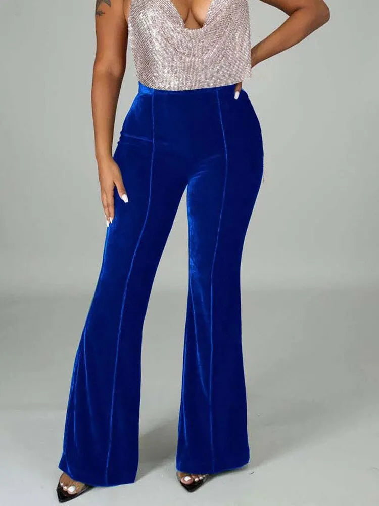 Velvet Velour Flared Bell Bottoms High Waist Pants
