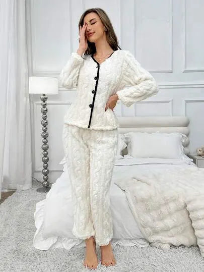 Fluffy Jacquard Fleece Pajama Set