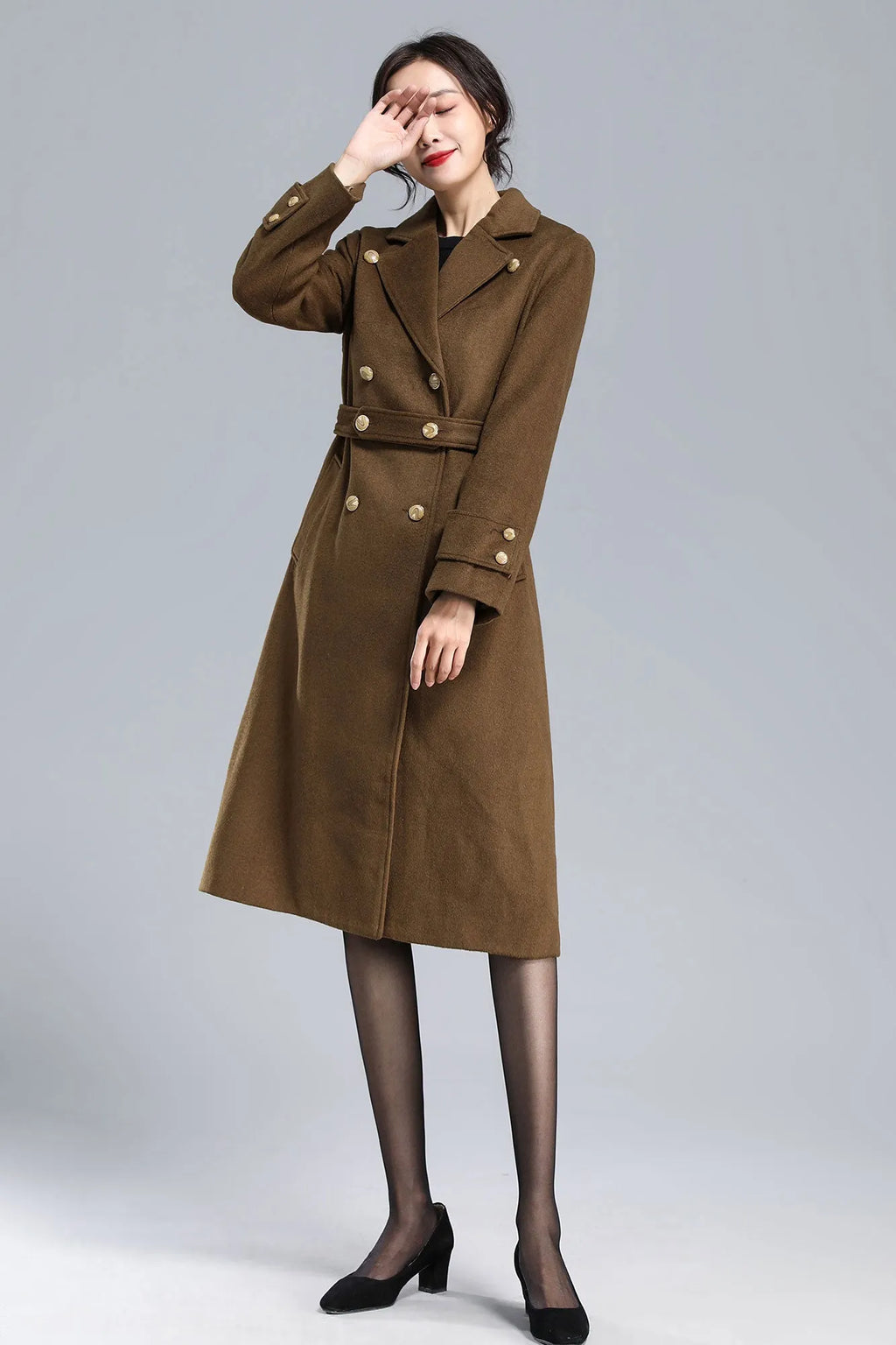 Brown Wool Coat – Vintage Double-Breasted Winter Overcoat with Belt 3178