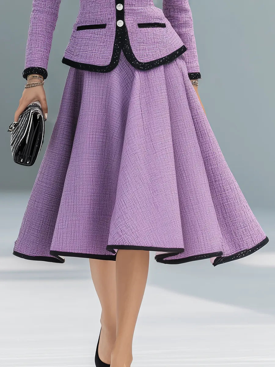 Elegant Contrasting Color Tweed Two-piece Set