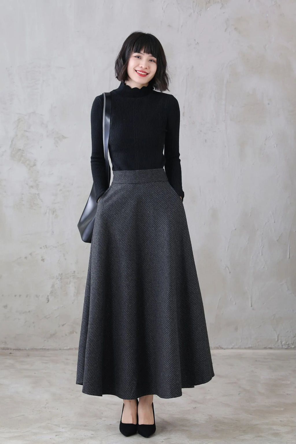 Plaid Wool Maxi Skirt - Vintage Inspired Flared Ankle-Length 3120