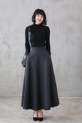 Plaid Wool Maxi Skirt - Vintage Inspired Flared Ankle-Length 3120