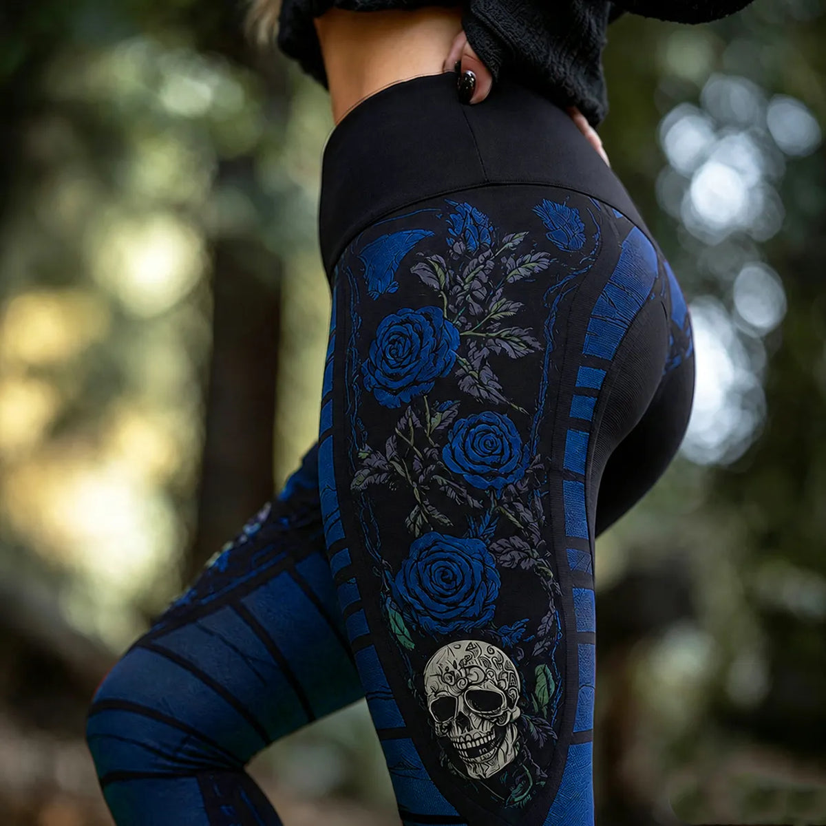 Women's Vintage Sugar Skull And Rose Pattern Comfortable Leggings