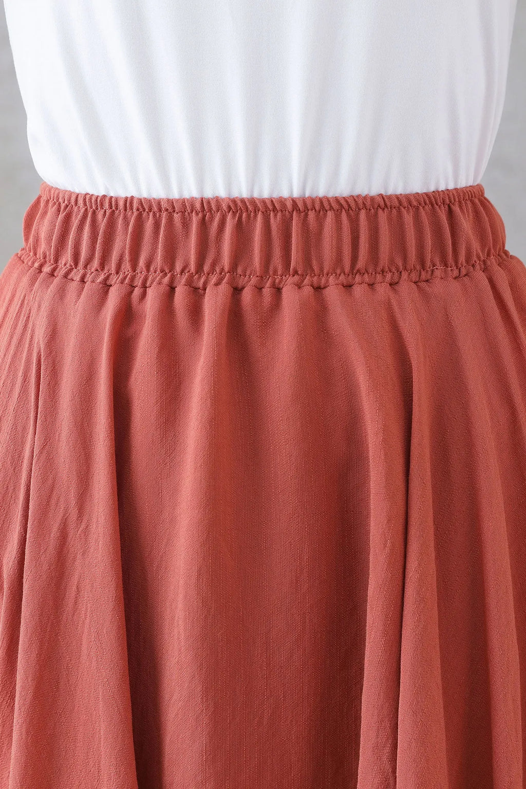 Rust Brown Linen Cotton Long Skirt - Elastic Waist Circle Silhouette 3298
