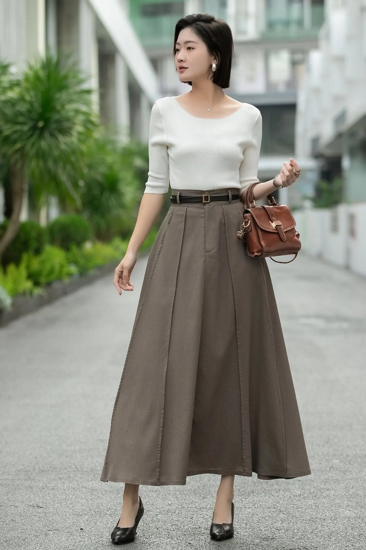 Brown Linen Maxi Skirt – High Waist A-Line Long Linen Skirt 6664 -size XS #CK2600014