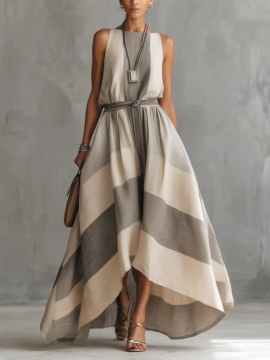 Retro Maxi Dress in linen, Premium Look