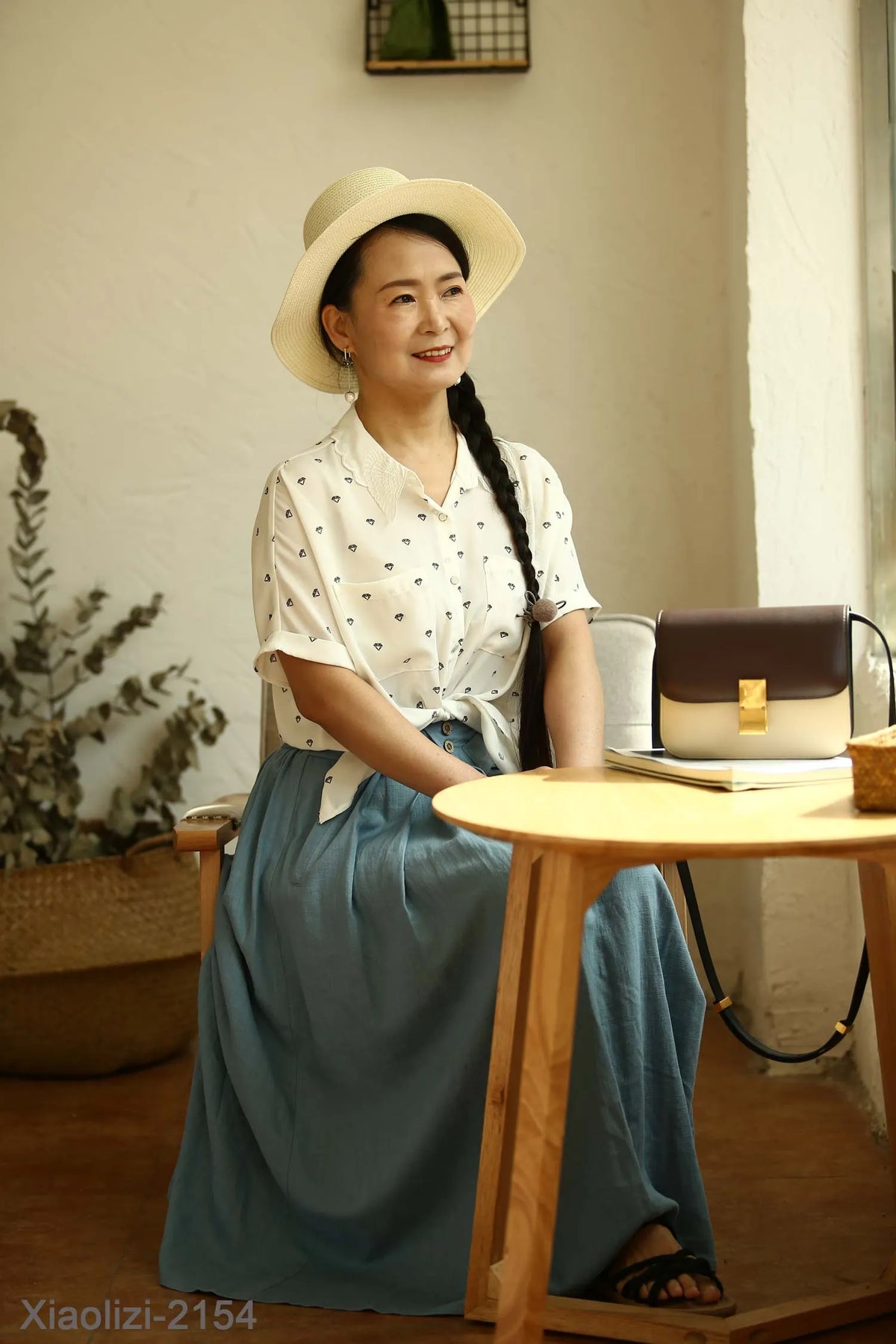 Women’s Brown Linen-Cotton Maxi Skirt – Elastic Waist Long Pleated Skirt 