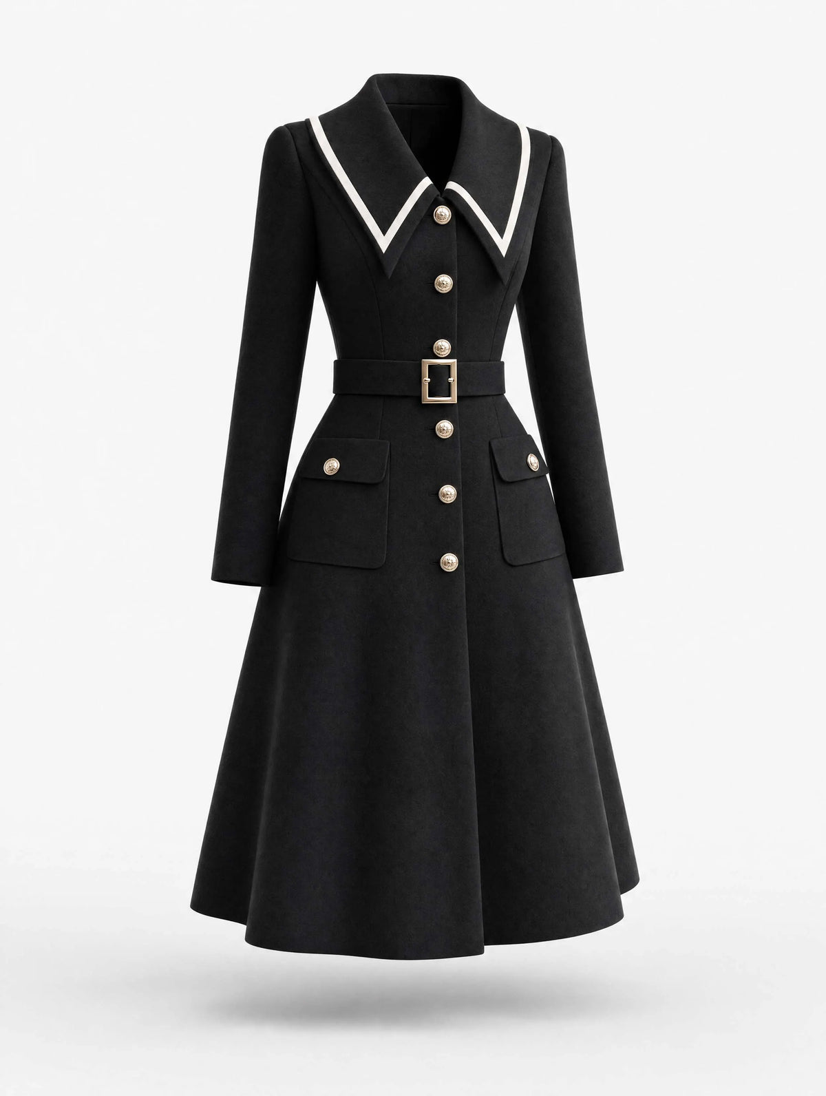Vintage Collared Belted Midi Coat