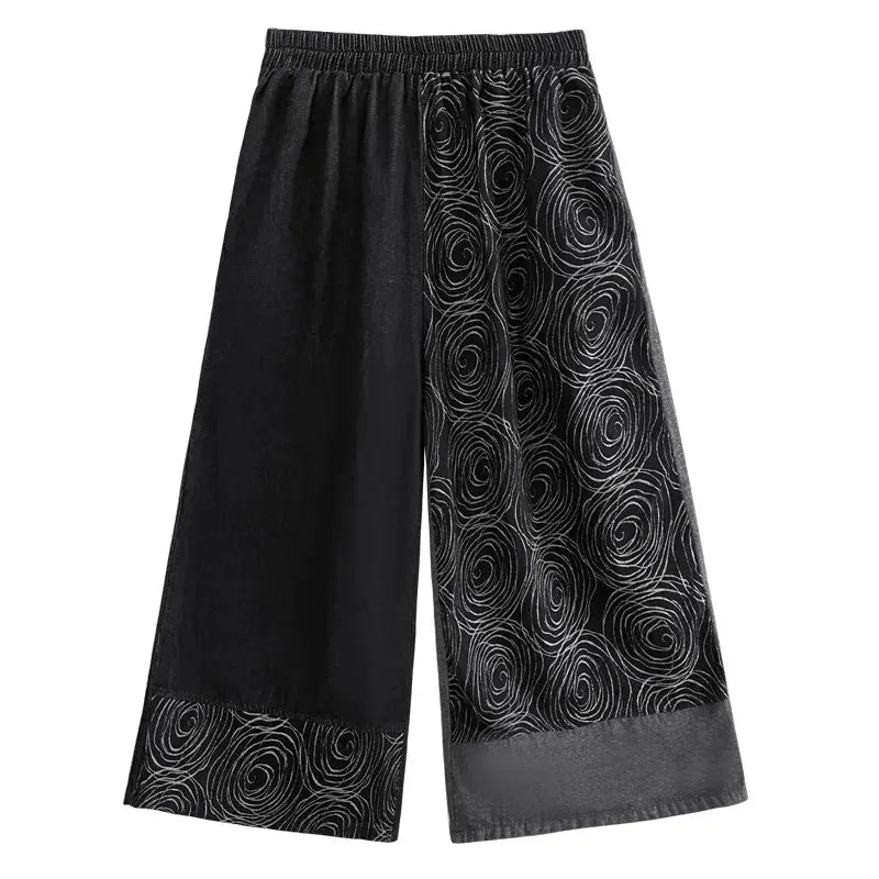 Women Patchwork Casual Denim High Elastic Waist Personality Fashion Loose Wide Leg Korea Spring Autumn New Jean