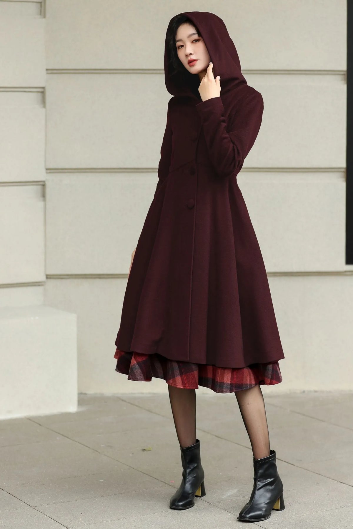 Winter Wool Swing Coat – Vintage Button Front Overcoat 6531