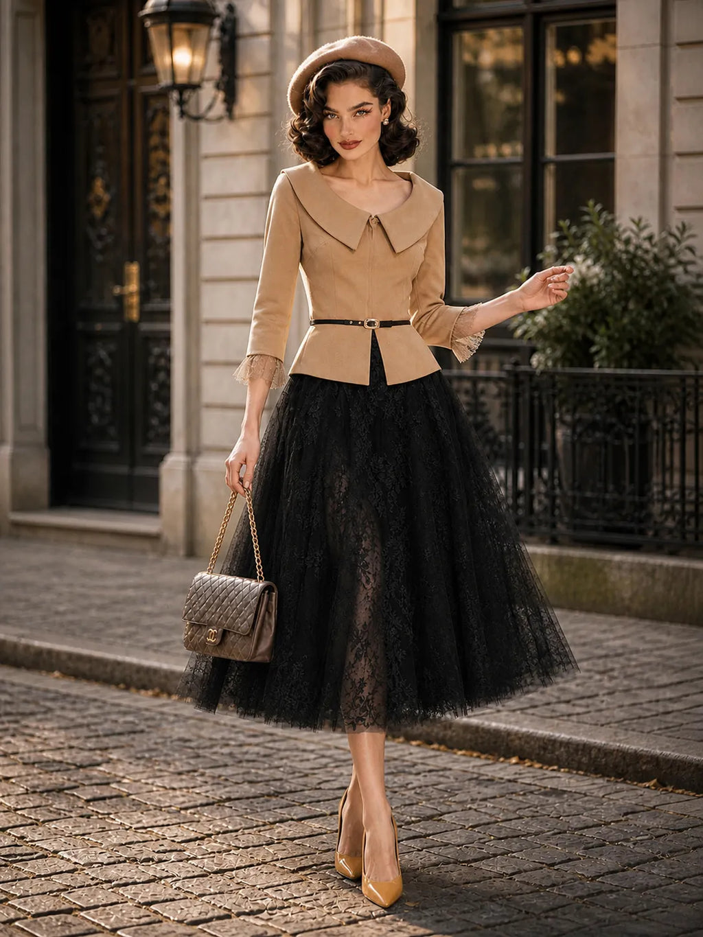 Vintage Lace Mesh Full A‑Line Skirt