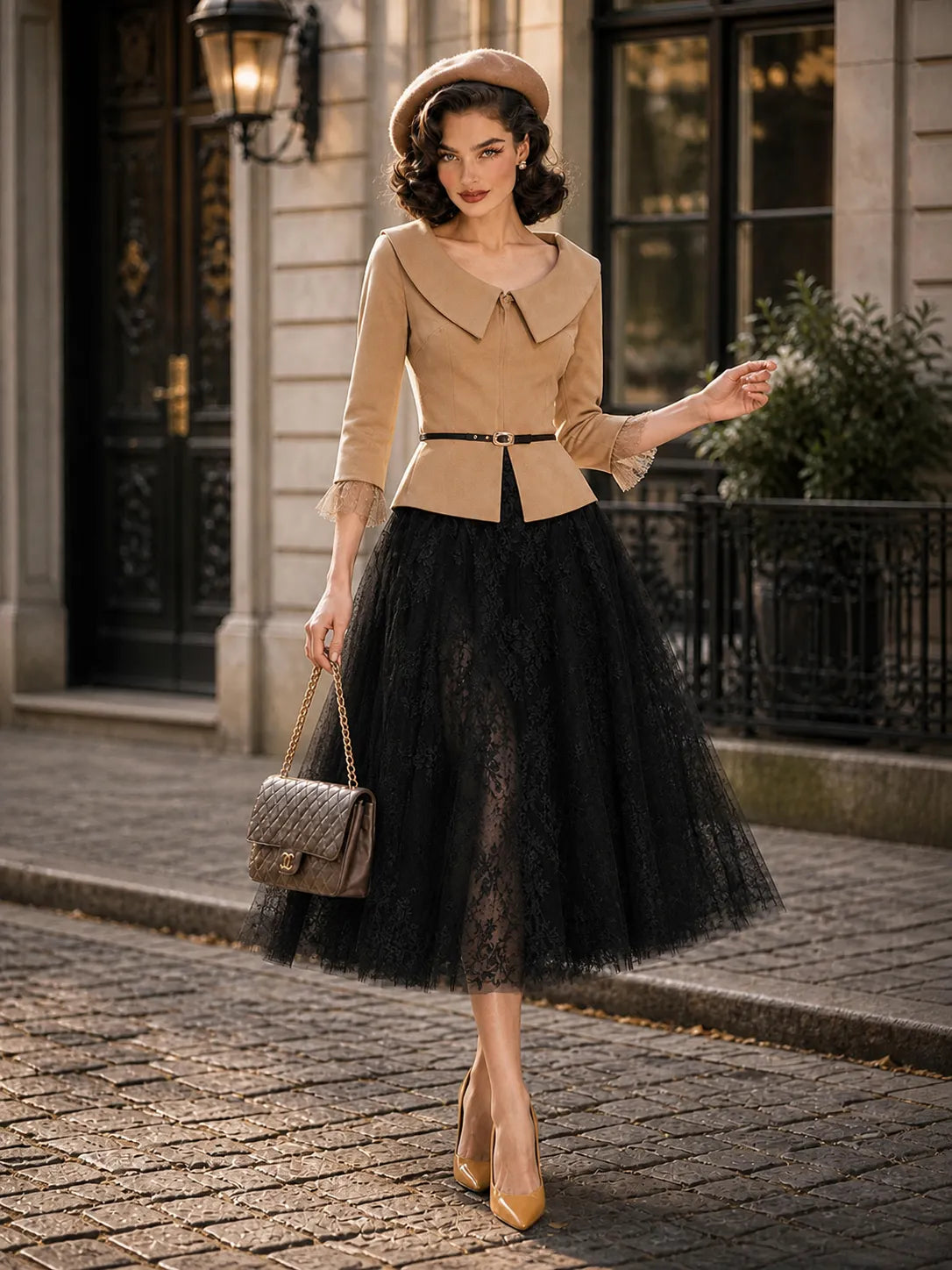 Vintage Lace Mesh Full A‑Line Skirt
