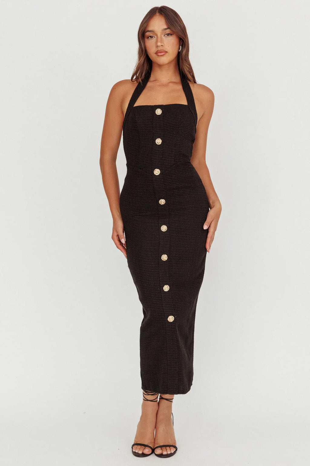 Tweedia Halter Midi Dress Black