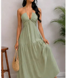 Ivory Halter Tiered Maxi Dress