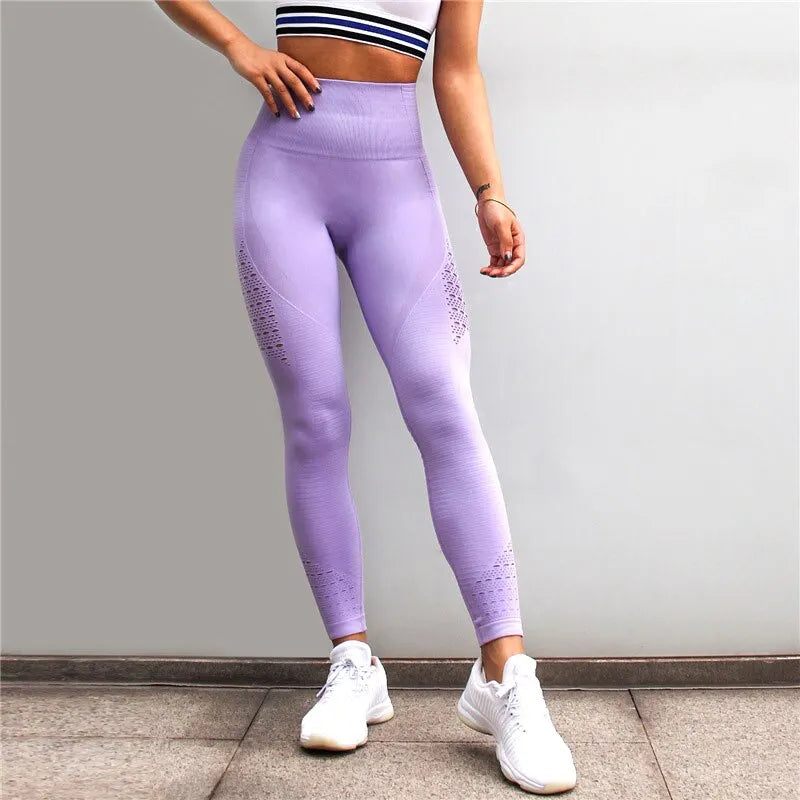KittenAlarm - Mojoyce Hollow Yoga Leggings For Women Sports Leggings Seamless Fitness Yoga Pants High Waist Push Up Work