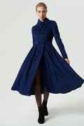Handmade Navy Wool Coat – Vintage Princess Winter Maxi Overcoat 1971