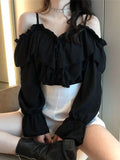Casual Loose Spaghetti Strap Flare Sleeve Ruffles Tops