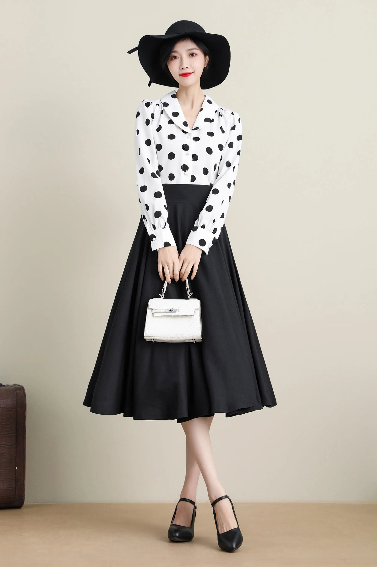 Black Cotton Linen Midi Skirt - High Waist Circle Swing 