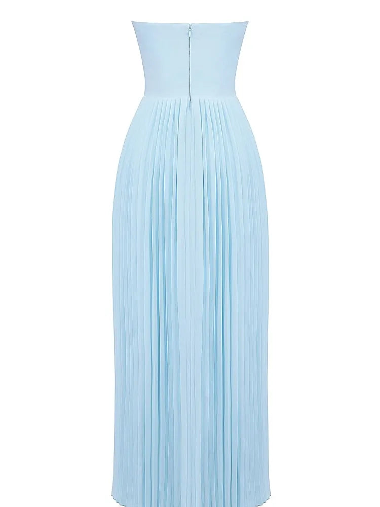 Ocean Blue Pleated Maxi Dress