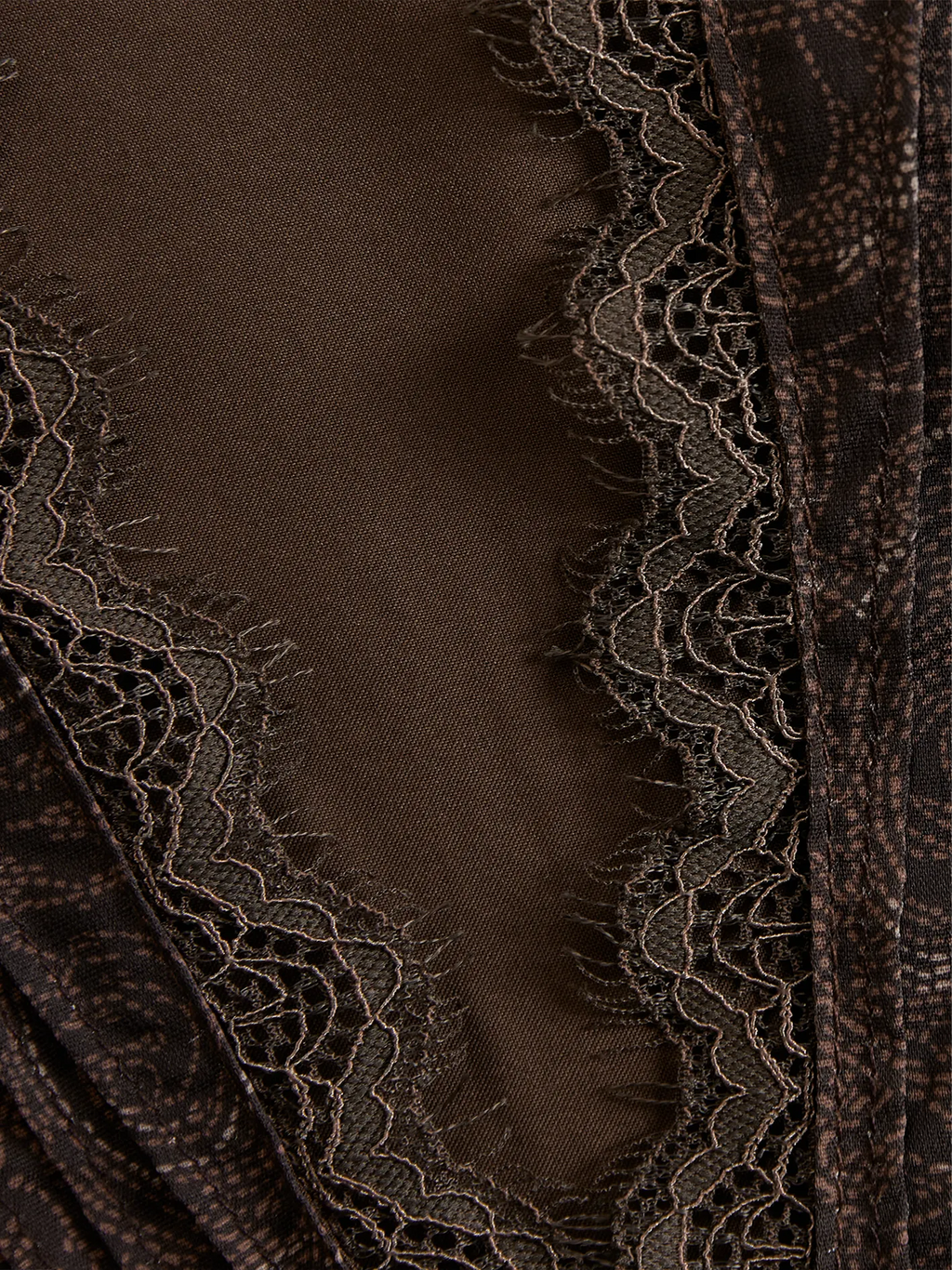 Elegant V-neck Lace Print Mocha Brown Long-sleeved Shirt