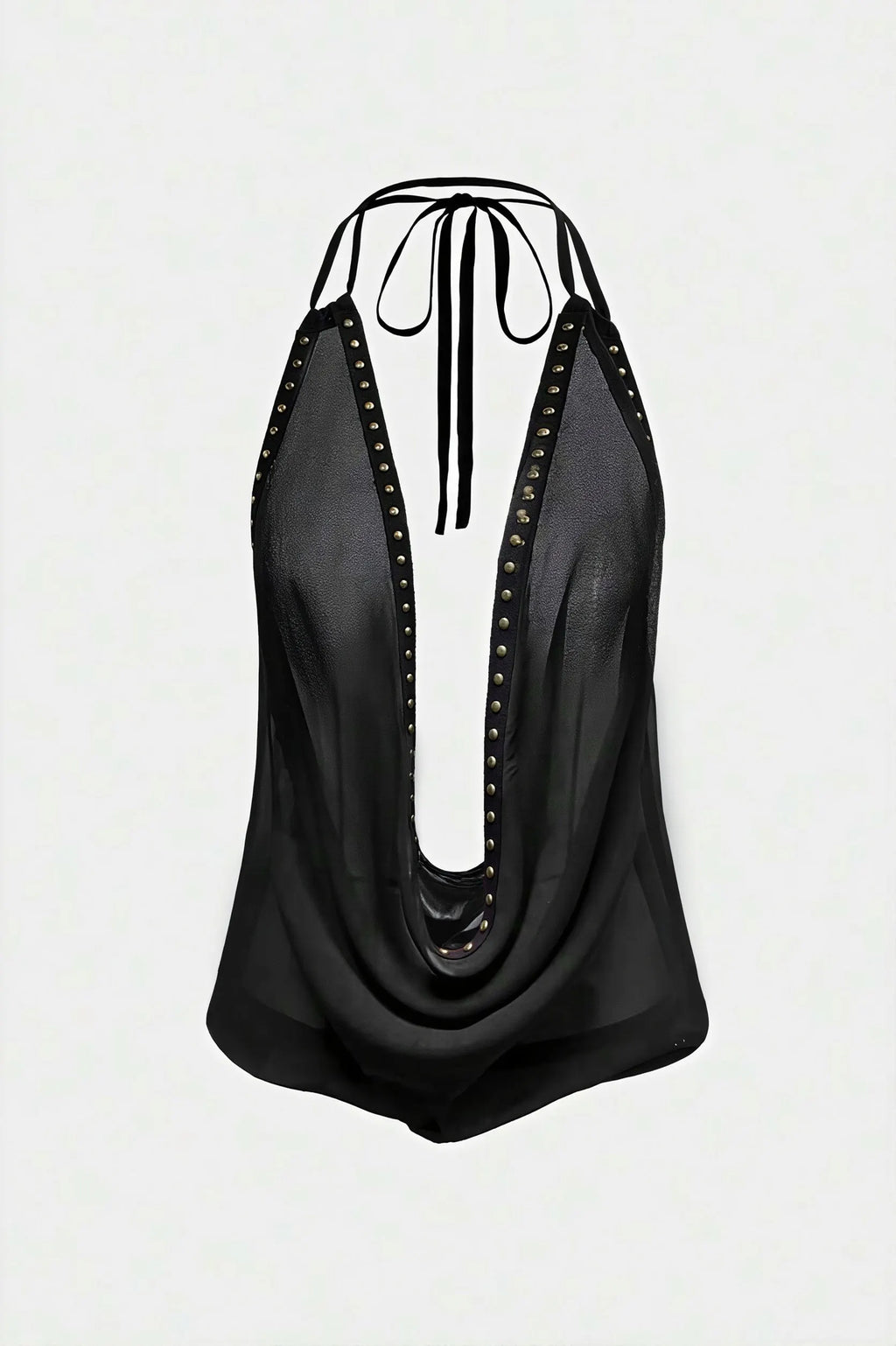 Halter Deep V Backless Rivet Fitted Tank Top