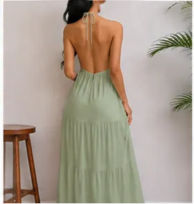 Ivory Halter Tiered Maxi Dress