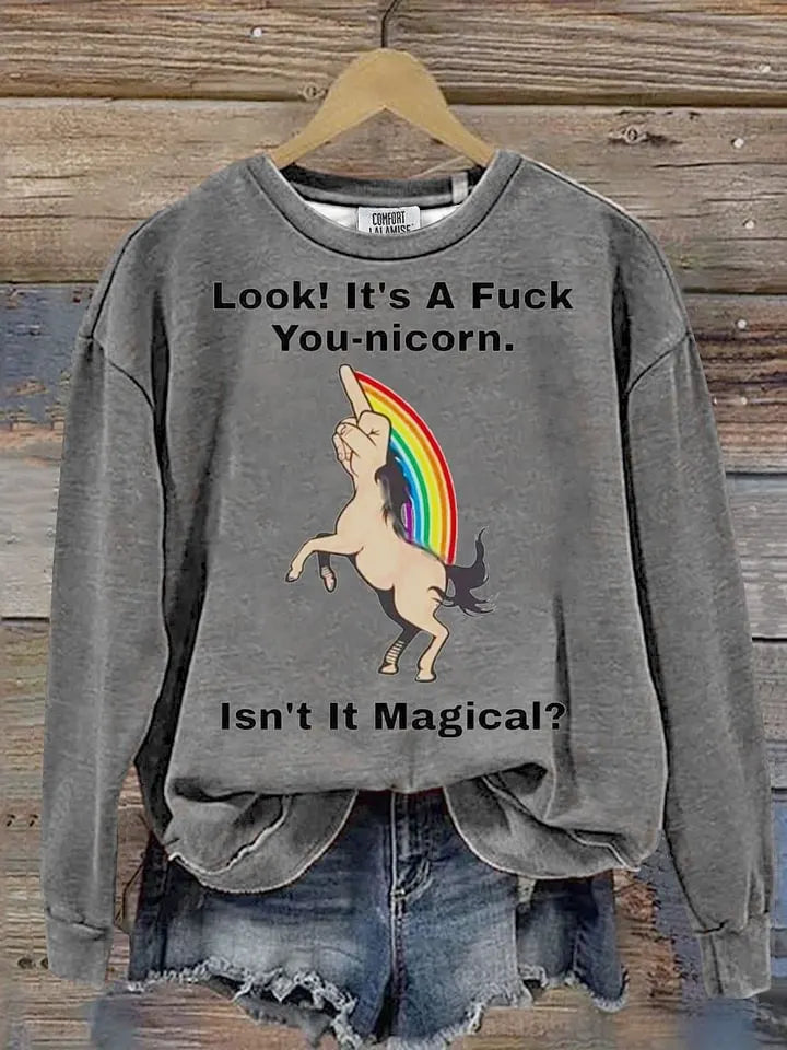 Fuck you nicorn Funny Quote Art Print Casual Short Sleeve T-shirt