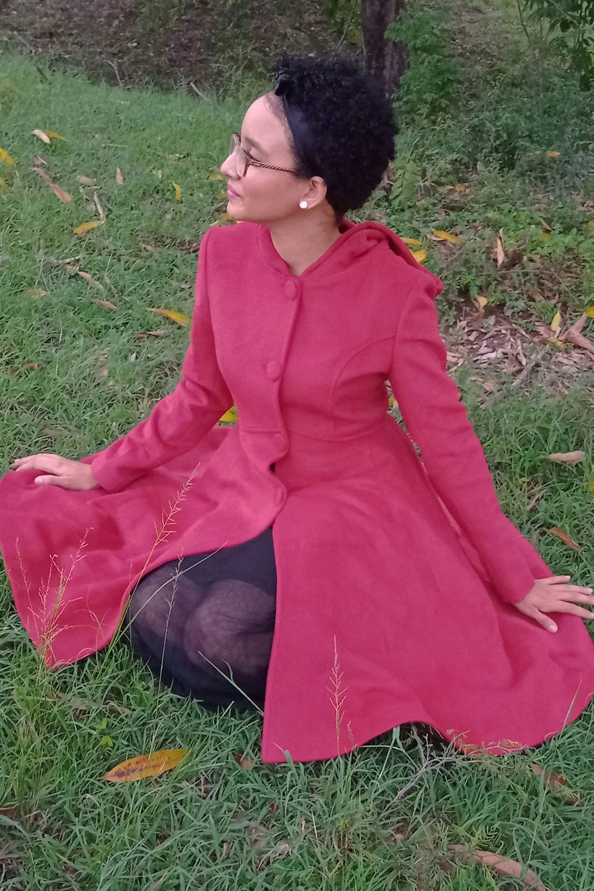 Red Wool Hooded Coat - Fit and Flare Swing Silhouette 3226