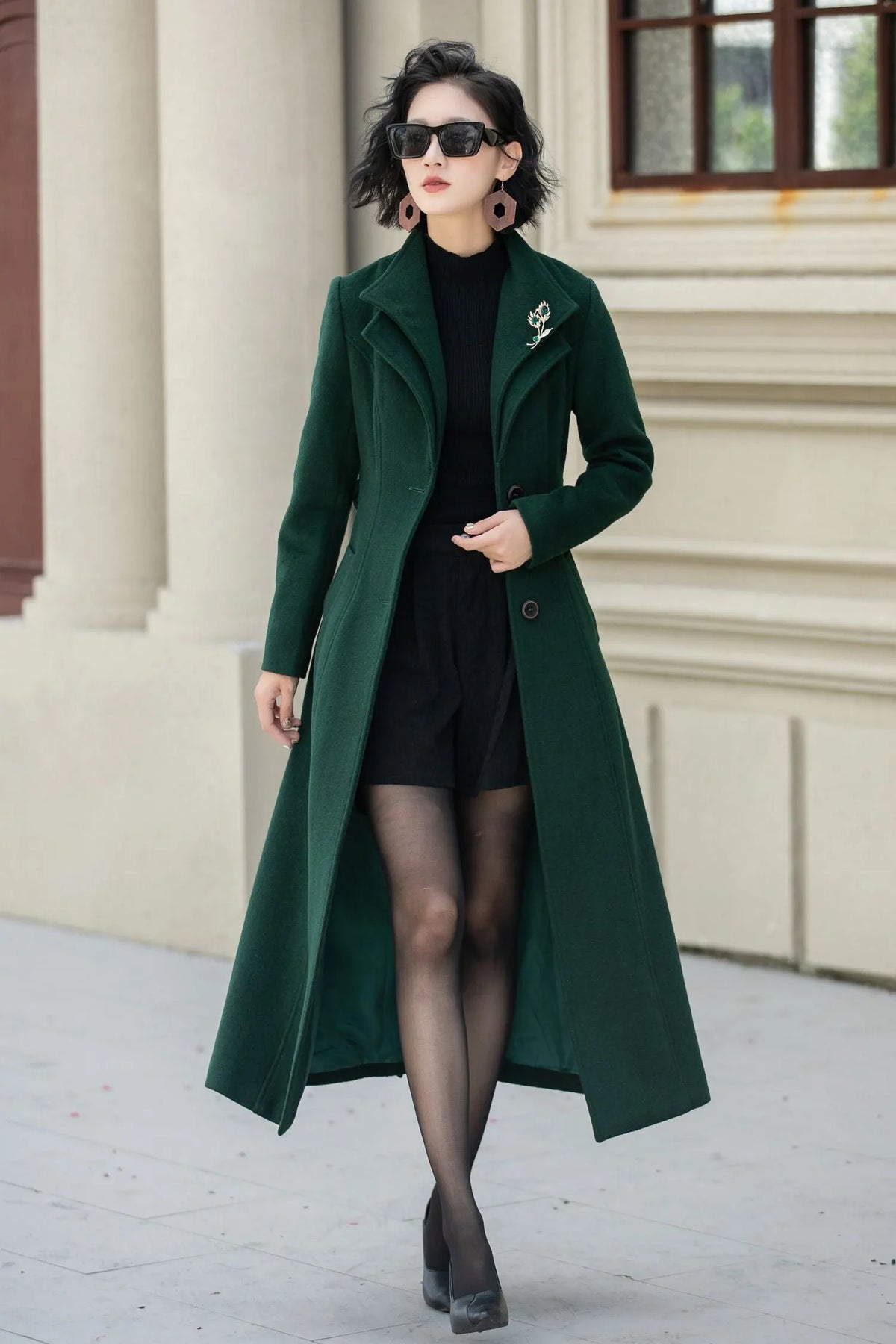 Wine Red Wool Midi Coat - Flared Silhouette with Waist Belt 5350