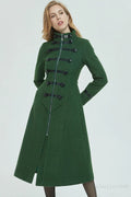 Vintage Wool Coat for Women – Handmade Green Military Style Long Winter Coat 