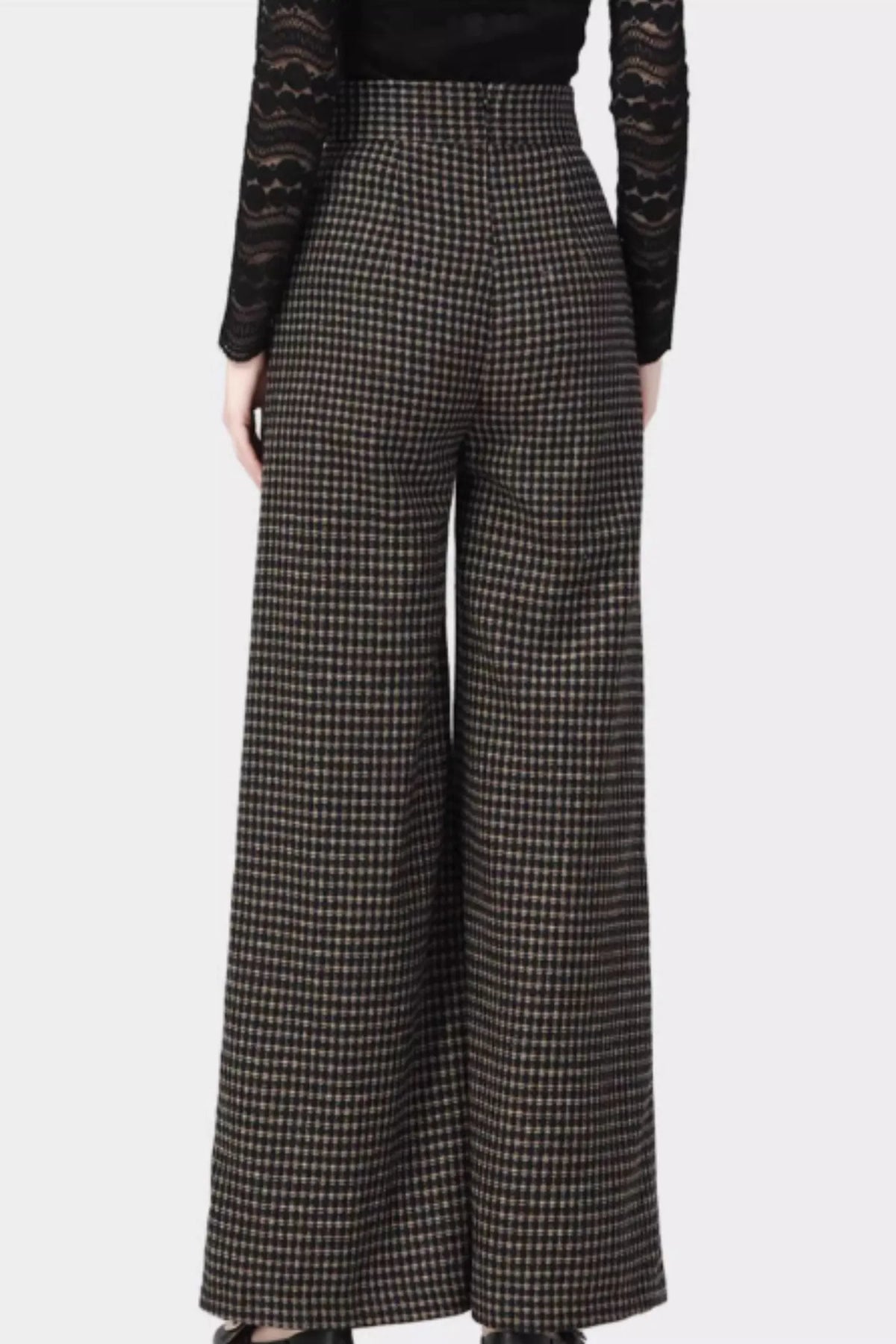 Plaid Wool Wide Leg Pants - Maxi Length with Pockets 5418