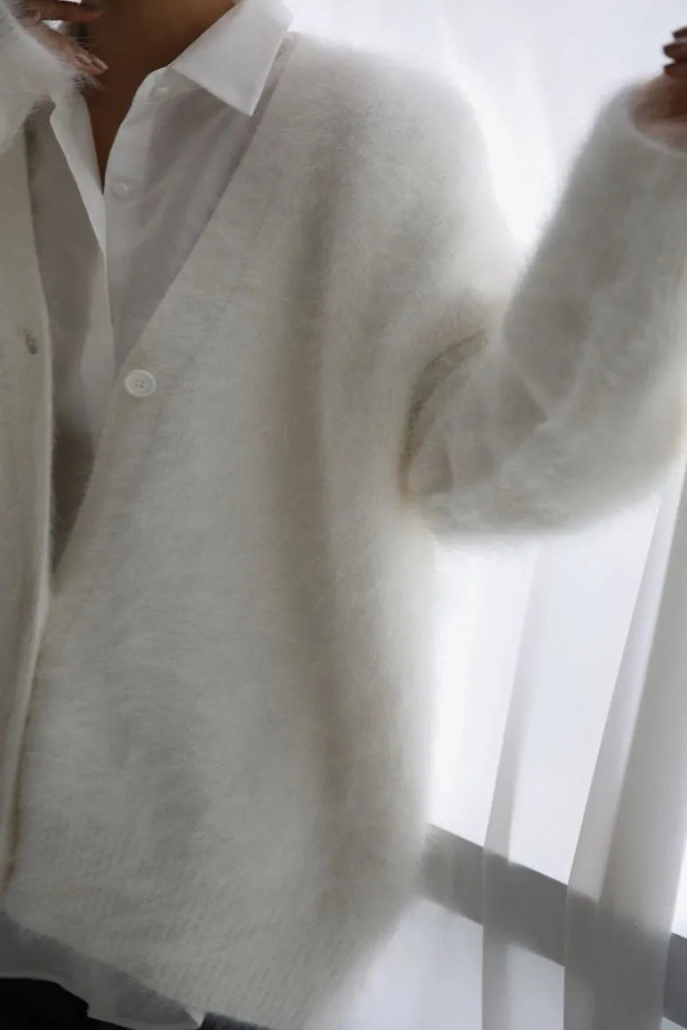 Plush V Neck Relaxed Button Knit Cardigan