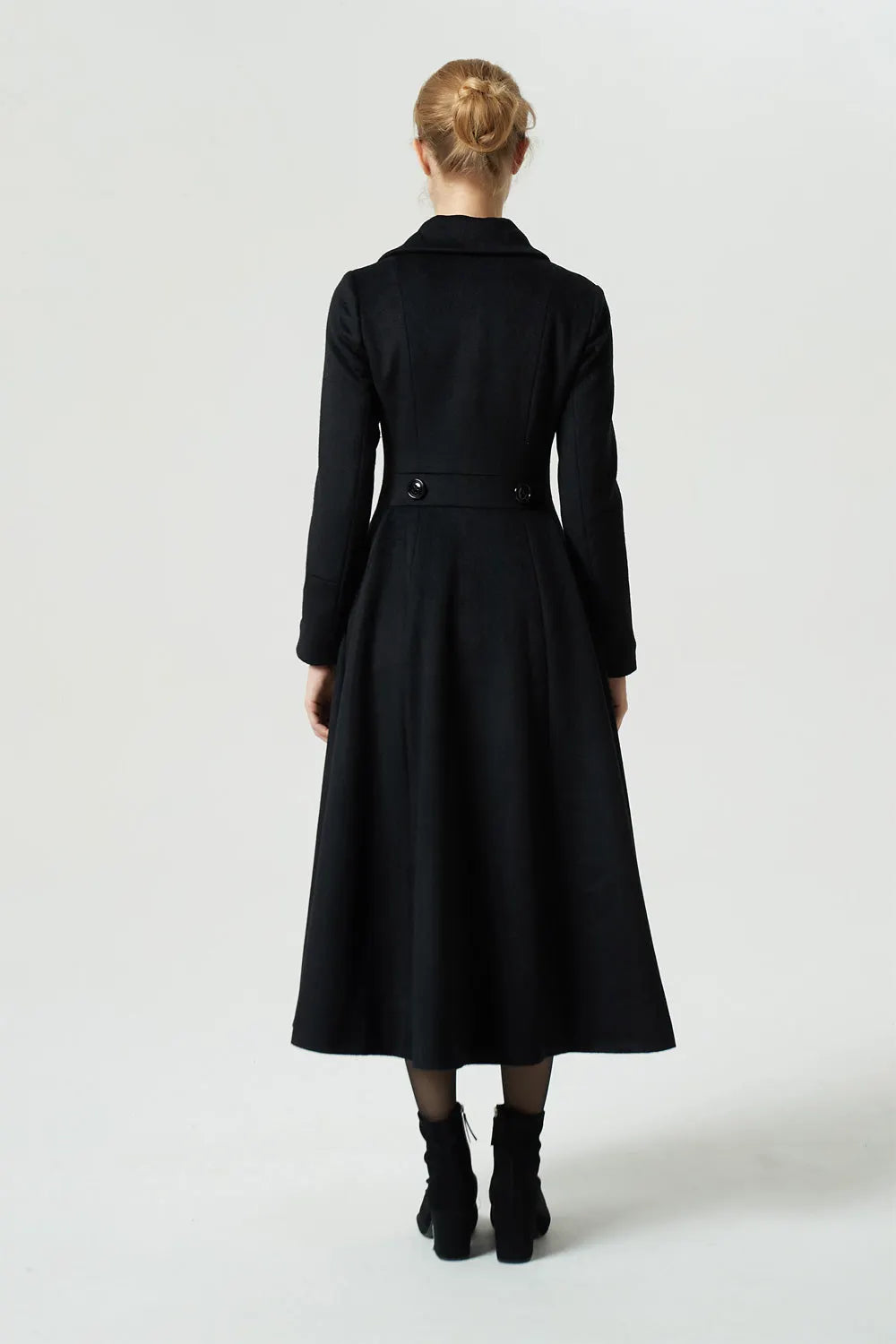 Black Wool Coat – Elegant Double Breasted Long Winter Overcoat  1968