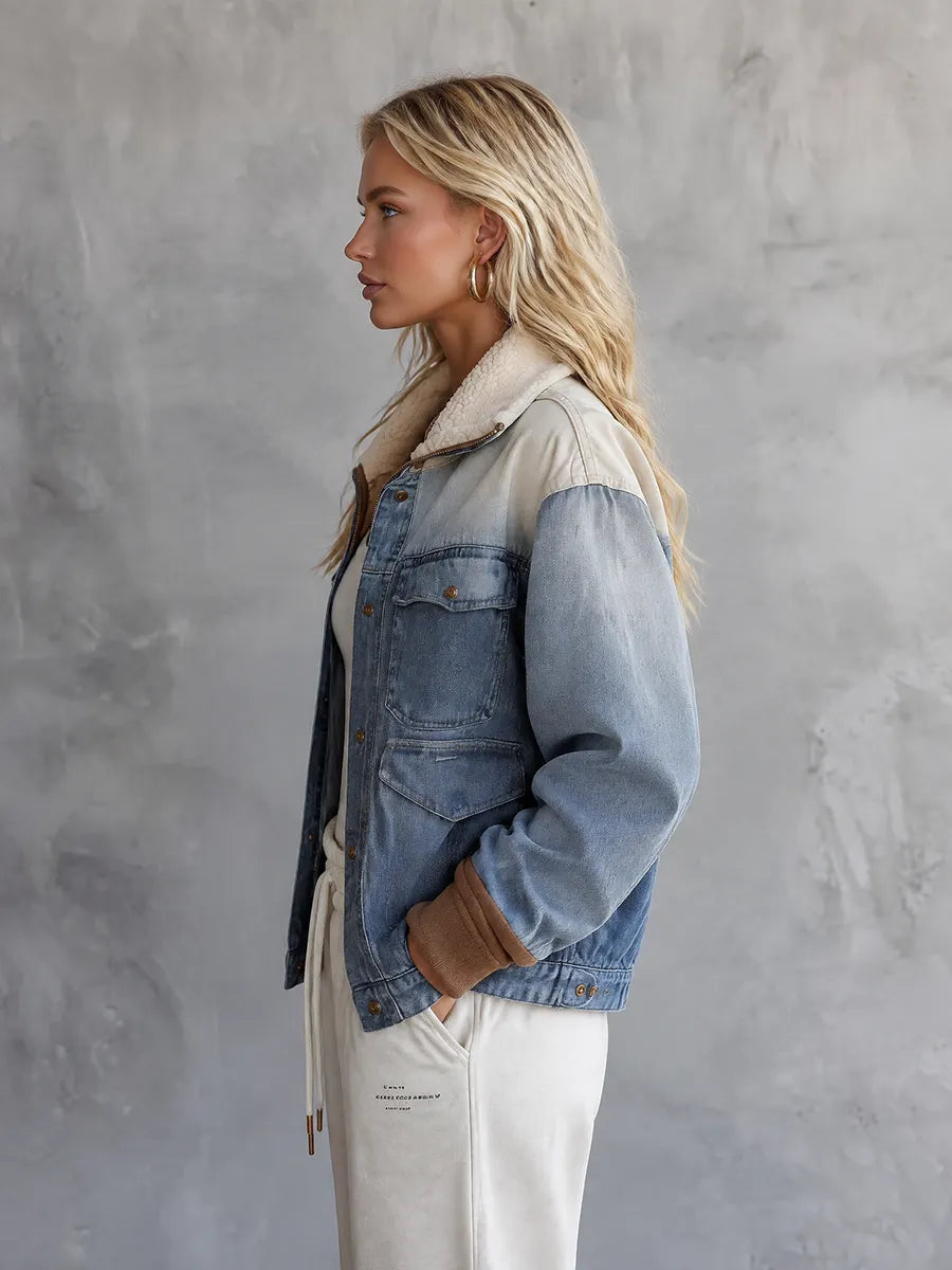 Sherpa Collar Colorblock Denim Jacket